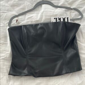 NWT Because of Alice Black Faux Leather Tube Top